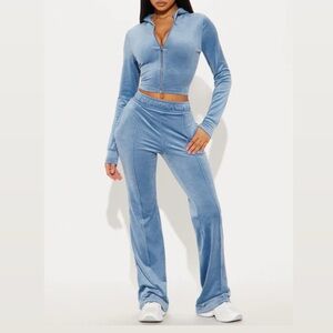 Fashion Nova Light Blue Velour Jogger Set
